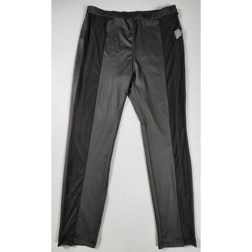 Elastic Waist Sheer Side Leggings Ankle Length Stretchy Womens Size Large Black